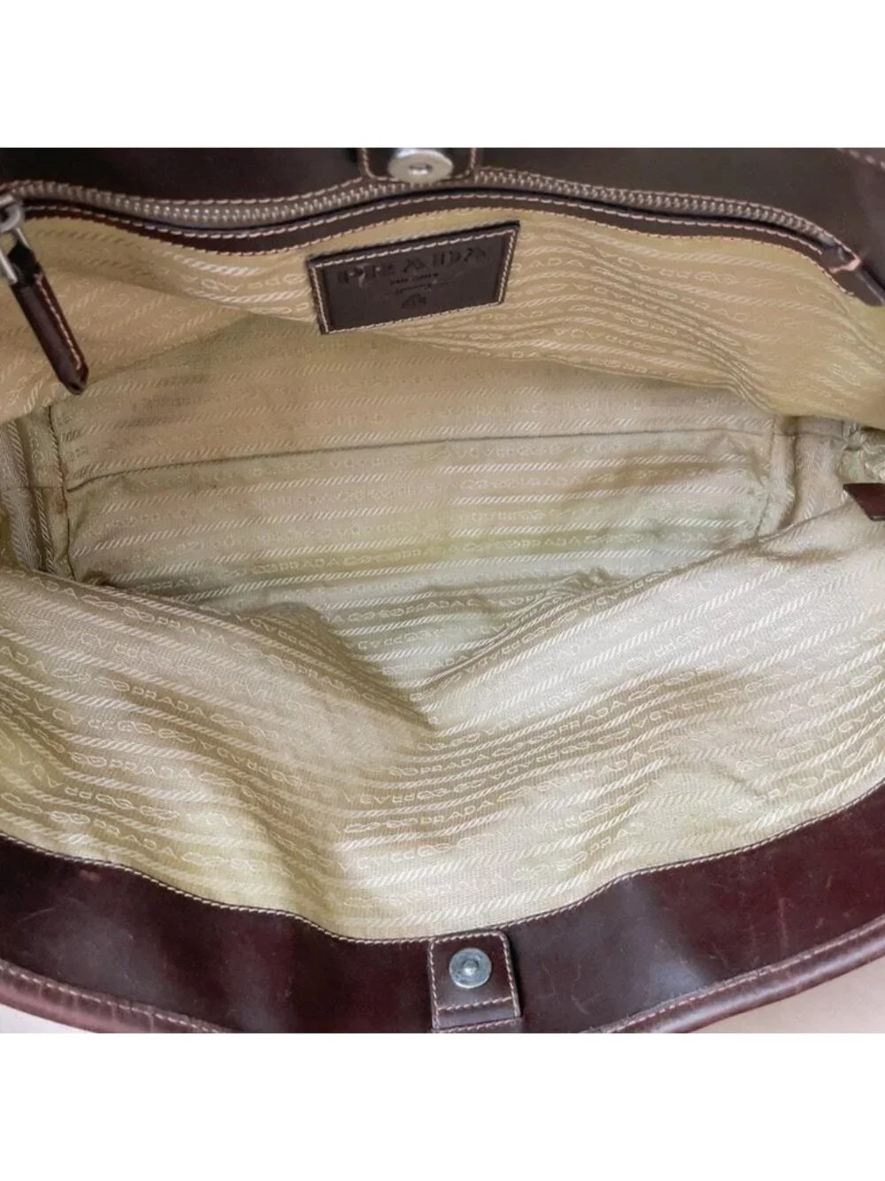 Prada Jacquard Canvas Tote Logo Brown